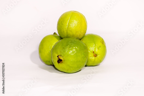 Group of fresh fruit green guva with white background photo