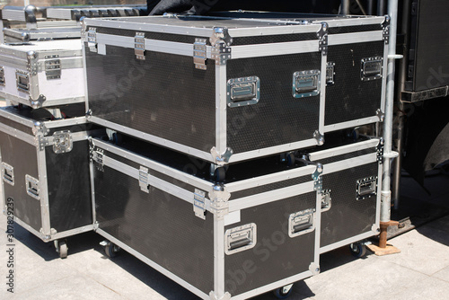 Lighting equipment box behind the stage.