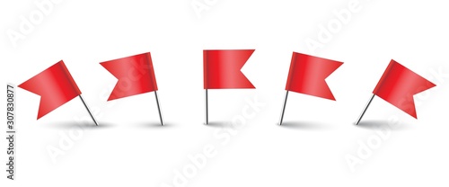 Set of red flags in different position. Marker point