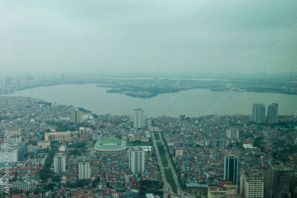 View of lake shaped into heart and Hanoi from  Lotte center, Vietnam 