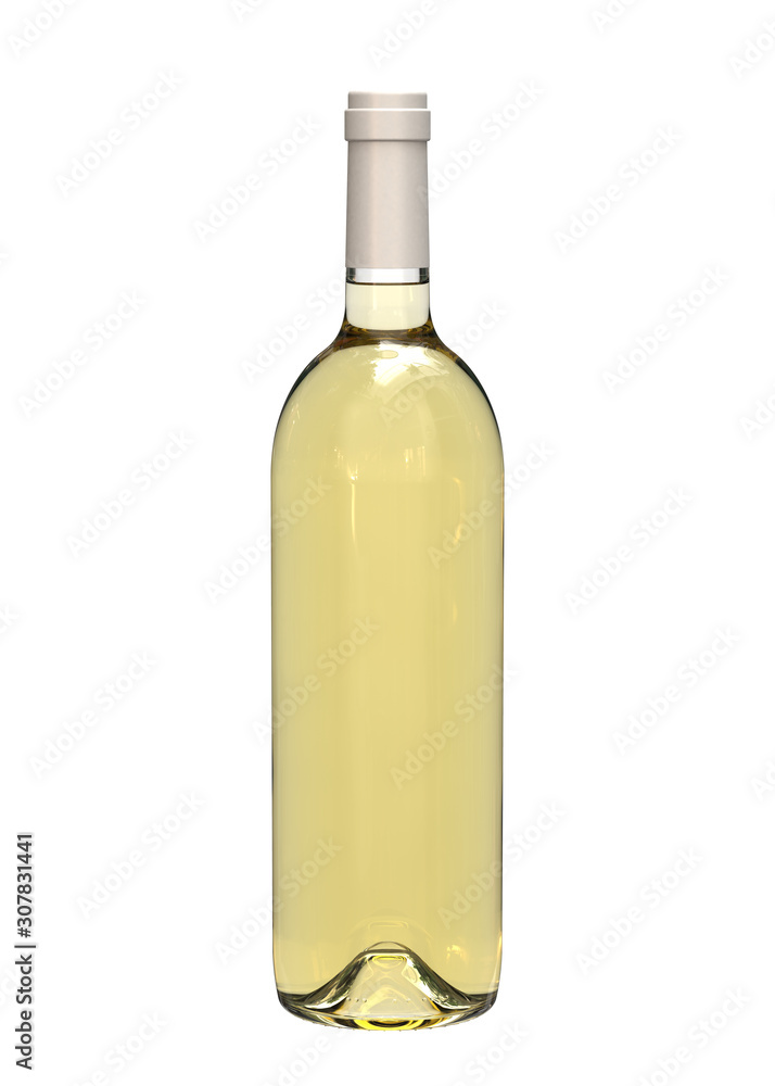 White Wine Glass Bottle with Beautiful Sunny Reflections. Chardonnay, Semillon, Muscadelle, Sauvignon, Riesling, Traminer, Pinot, Viognier, Chenin, Torrontes. 3D MockUp Isolated on White Background. White Wine Glass Bottle with Beautiful Sunny Reflections. Chardonnay, Semillon, Muscadelle, Sauvignon, Riesling, Traminer, Pinot, Viognier, Chenin, Torrontes. 3D MockUp Isolated on White Background.