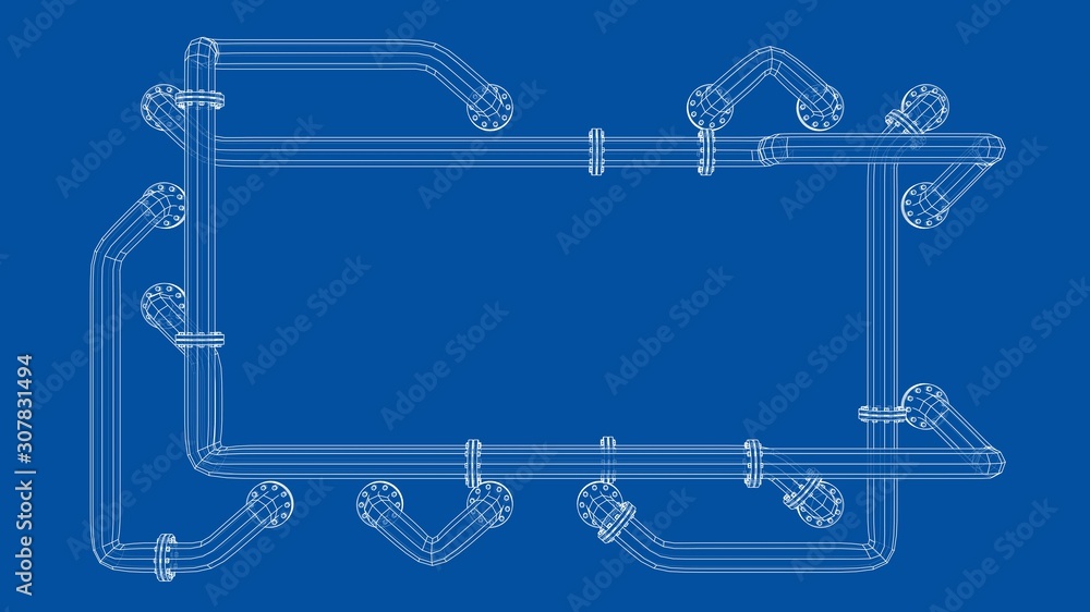 Banner is entangled in pipes with flanges. Vector