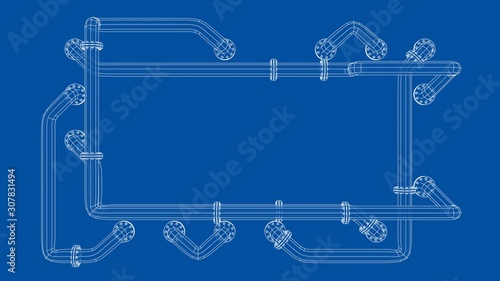 Banner is entangled in pipes with flanges. Vector