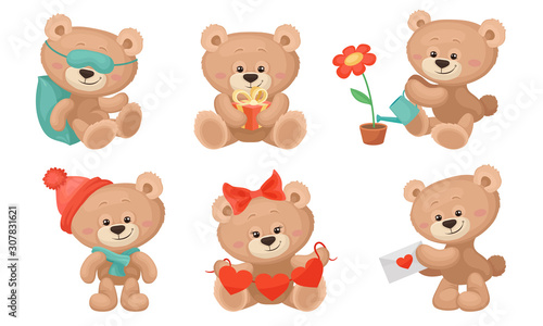 Cute Teddy Bear Collection, Sweet Animal Cartoon Character in Different Situations Vector Illustration © Happypictures