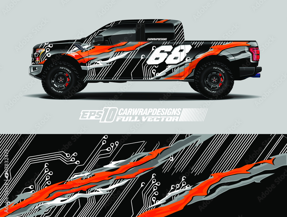 vehicle graphic livery design vector. Graphic abstract stripe racing background designs for wrap cargo van, race car, pickup truk, adventure vehicle. vehicle graphic livery design vector. Graphic abstract stripe racing background designs for wrap cargo van, race car, pickup truk, adventure vehicle.