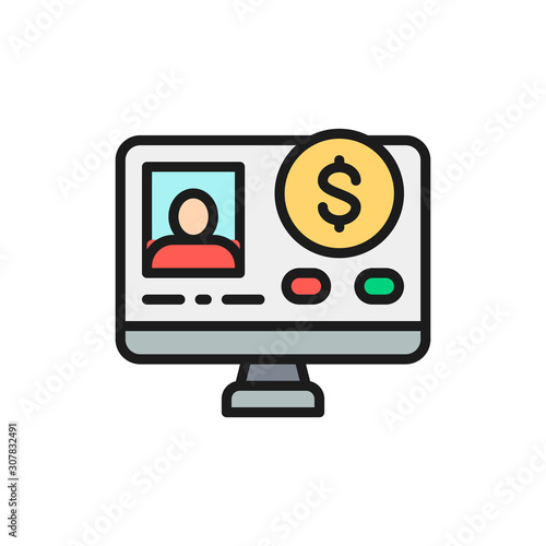 Online loan application flat color line icon. Isolated on white background