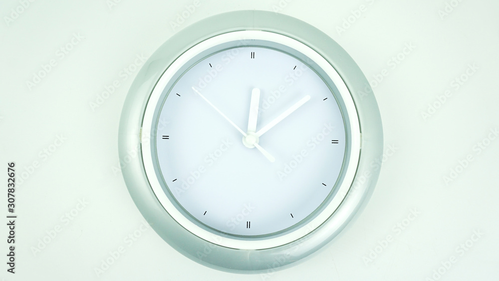 White cock face beginning of time 12.08 am or pm. on White background, Time concept.. White cock face beginning of time 12.08 am or pm. on White background, Time concept..