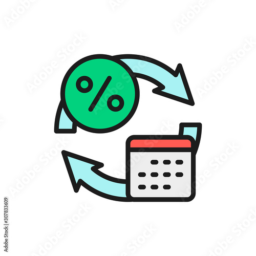 Vector loan repayment calendar days flat color line icon.