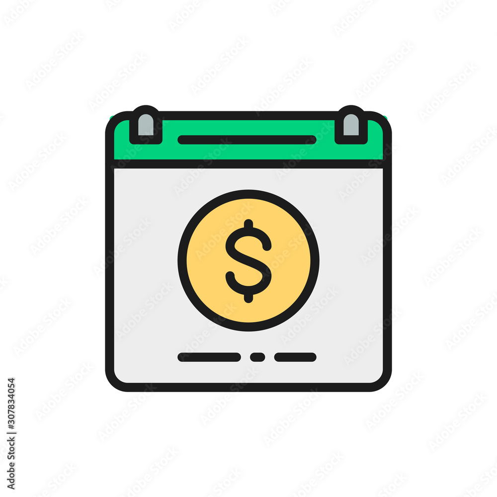 Calendar payday loan, monthly payment flat color line icon. Calendar payday loan, monthly payment flat color line icon.