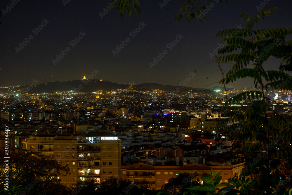 view of the lights of the city of Barcelona at night