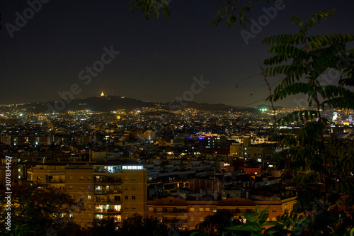 view of the lights of the city of Barcelona at night