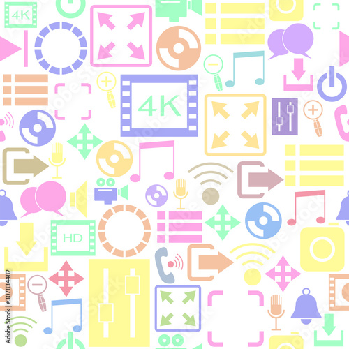 media player seamless pattern background icon.
