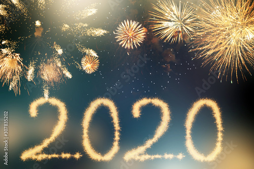 2020 happy new year background with fireworks