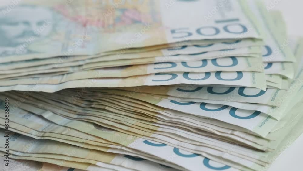 Slow motion fall of five hundred denominations of Serbian dinar FullHD video