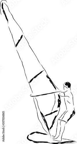 Vector illustration. Isolated silhouette a windsurfer icon 