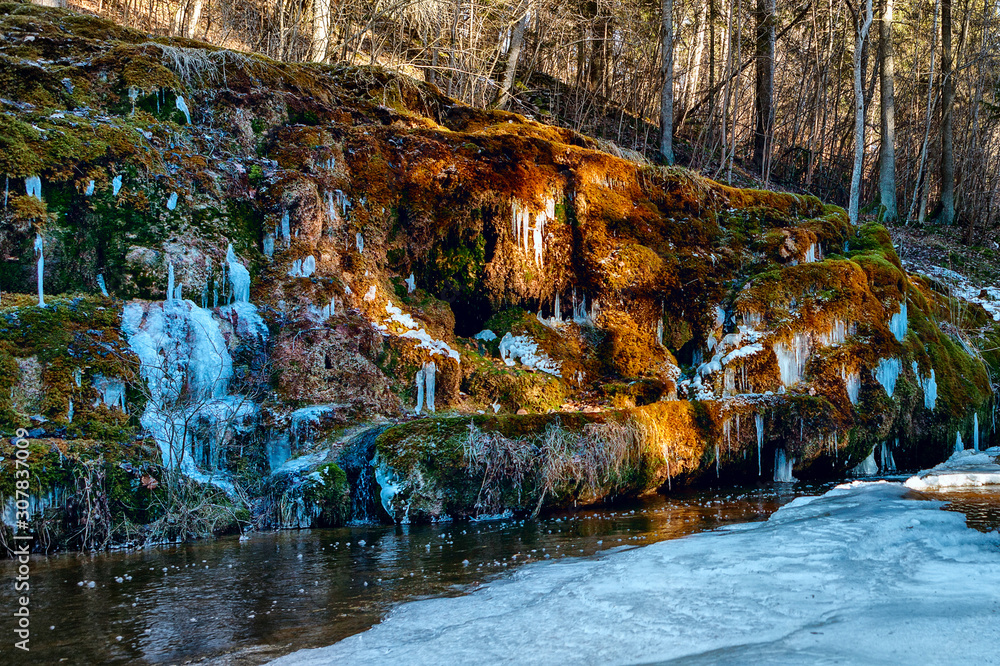 Fototapeta premium Water in winter, frost, meadows in winter. frozen lake, rivers