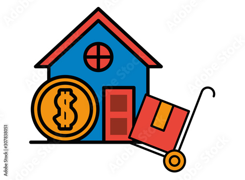 house front facade with coin dollar money