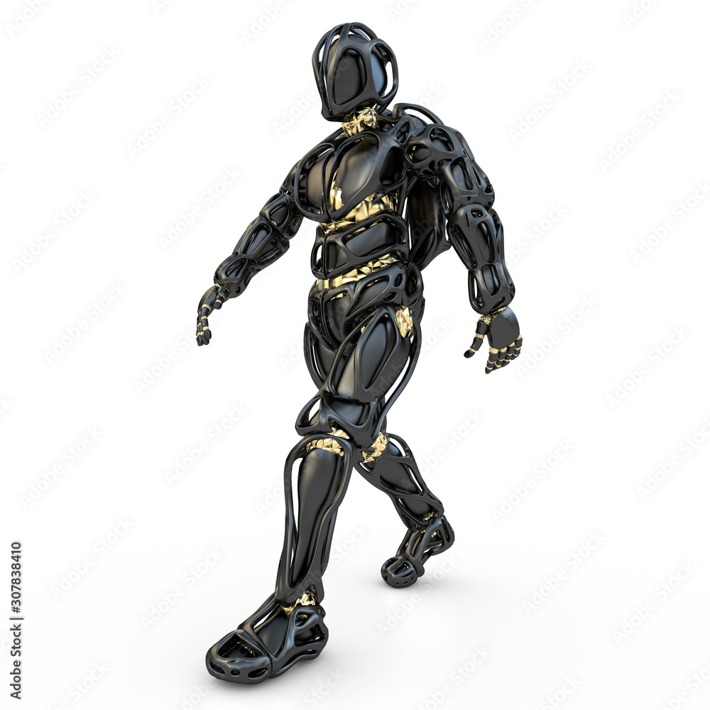 schwarzer humanoider Roboter in gehender Pose