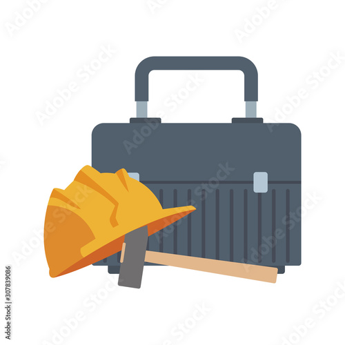 tools box and safety helmet icon