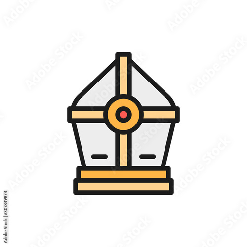 Holy Pope hat flat color line icon. Isolated on white background