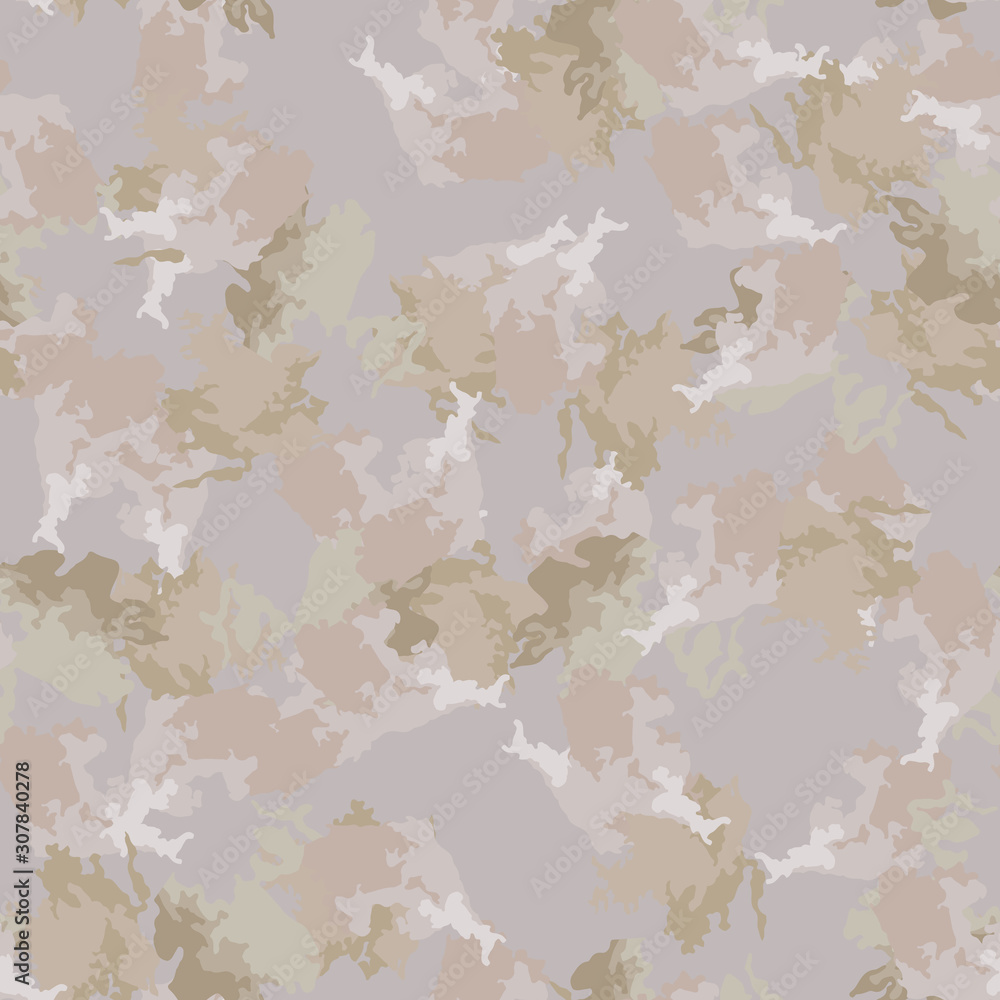Desert camouflage of various shades of grey, beige, brown and green colors
