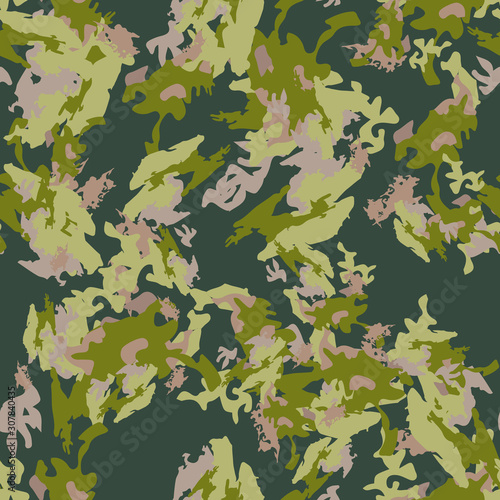 Forest camouflage of various shades of green, grey and beige colors