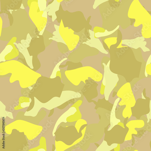 Field camouflage of various shades of green  yellow and beige colors