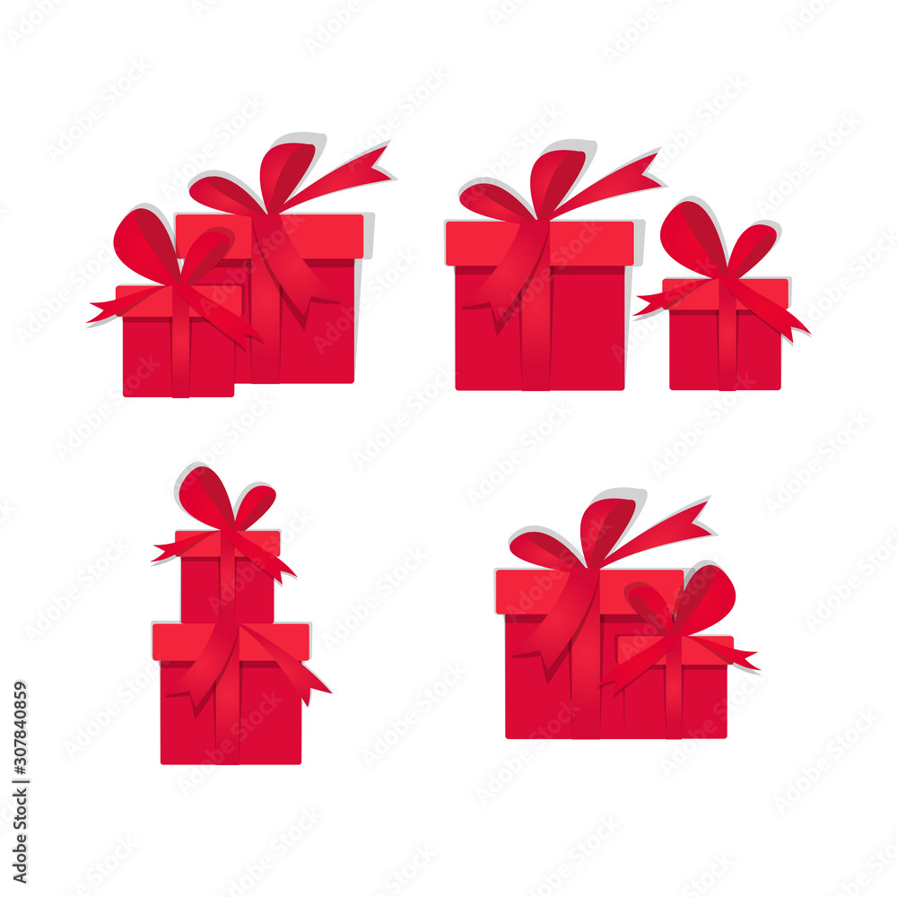 vector set of Red gift box symbols, christmas present wrapped with rich red bow and ribbons. Vector icons vector set of Red gift box symbols, christmas present wrapped with rich red bow and ribbons. Vector icons