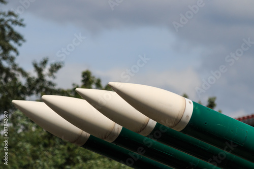 Several Combat Missiles Aimed At The Sky. Isolated Missile Weapons