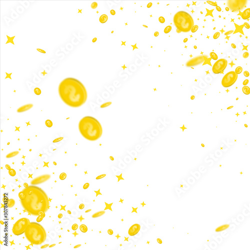 Money stack. Hundred dollars of America. Falling money isolated, us bill.