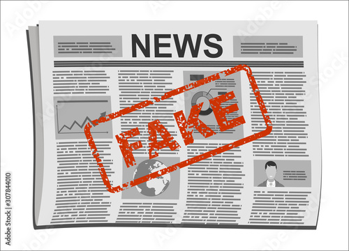 Close up of print newspaper with fake news. Vector illustration