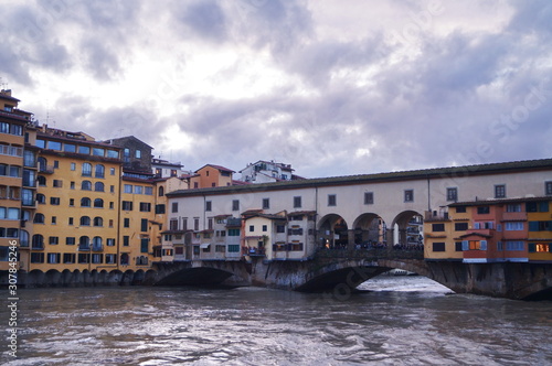 The swollen river Arno in Florence  Italy