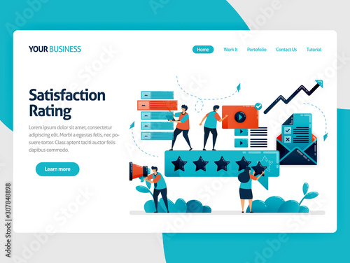 5 star for best content on social media. Choose content with highest rating. Give feedback for digital content, video, article. Flat cartoon character for landing page, website, mobile, flyer, poster