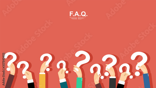 Human hands holding question mark, FAQ in flat design style, illustration