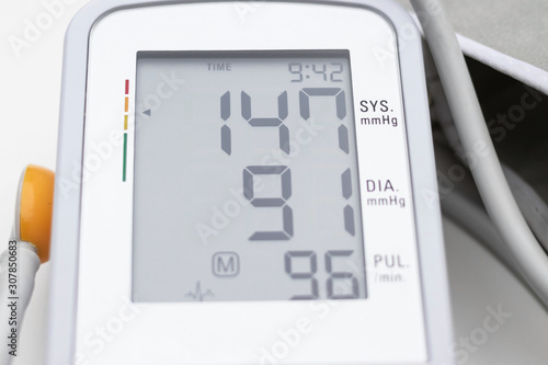 Automatic blood pressure monitor with high blood pressure readin photo