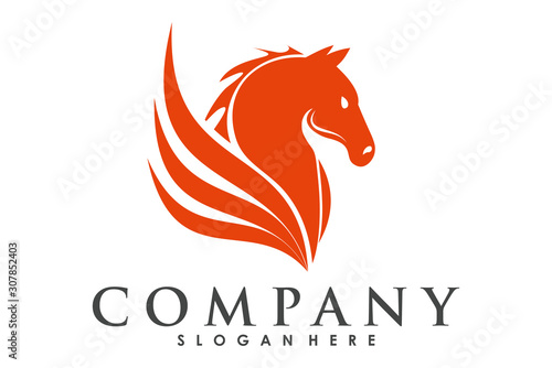 Fototapeta Prosta głowa ikona logo, szablon logo maskotka koń na białym tle