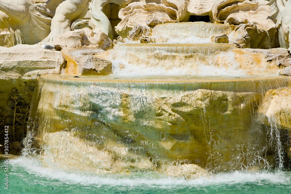 Detail on water flow of Trevi Fountain