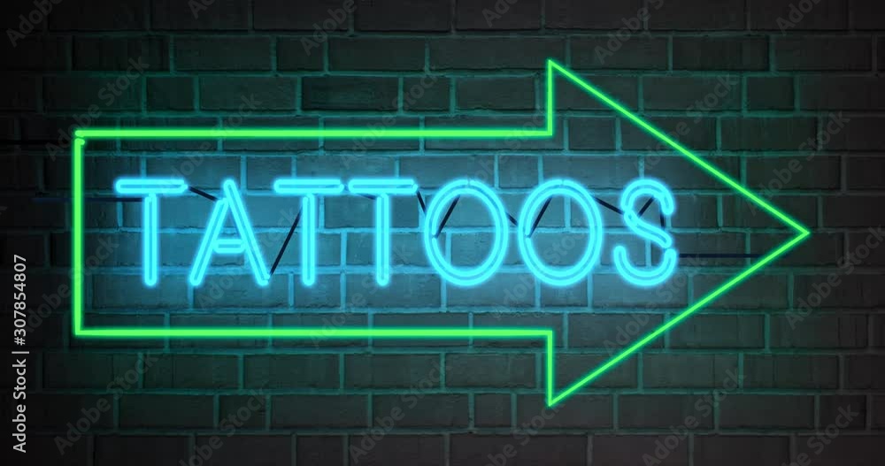 Neon tattoo sign graphics symbol advertisement for parlour. Artwork and tattoos in henna or ink - 4k Neon tattoo sign graphics symbol advertisement for parlour. Artwork and tattoos in henna or ink - 4k