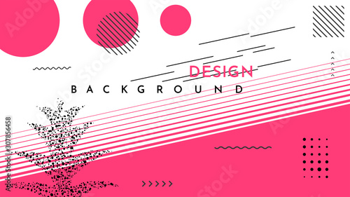 Trend poster. Bright dotted geometric leaves foliage. Red color elements composition. Background in flat geometric style. Magazine, leaflet, billboard, sale, website template. Tropical large plants