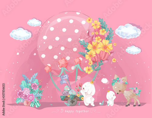 Hand drawn Parade the cute animals. Vector illustration