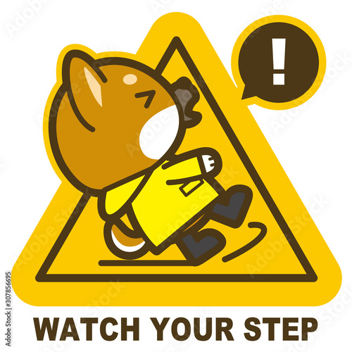 はたらく犬。足元注意 看板・サイン（英語）