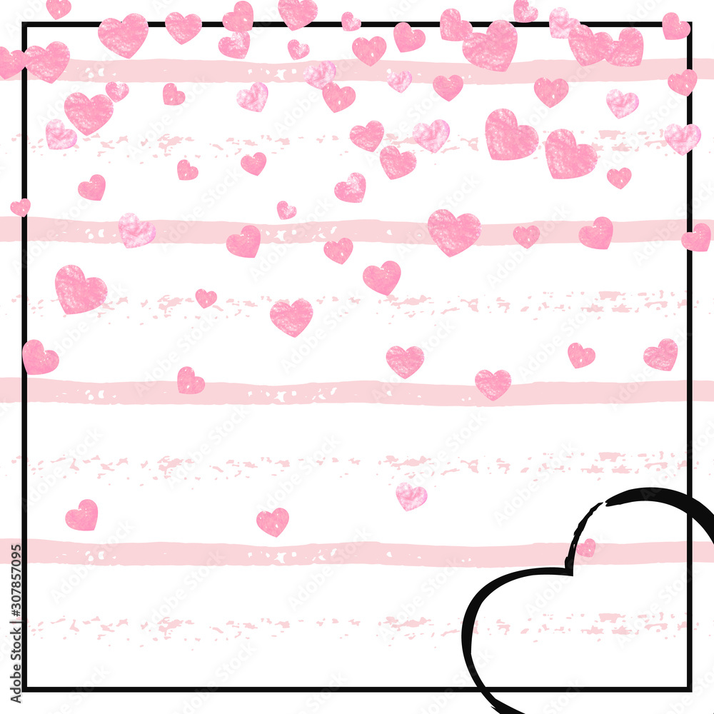 Wedding glitter confetti with hearts on pink stripes. Random falling sequins with glossy sparkles. Design with pink wedding glitter for greeting card, bridal shower and save the date invite. Wedding glitter confetti with hearts on pink stripes. Random falling sequins with glossy sparkles. Design with pink wedding glitter for greeting card, bridal shower and save the date invite.