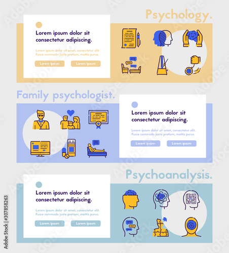 Psychology items color linear icons set