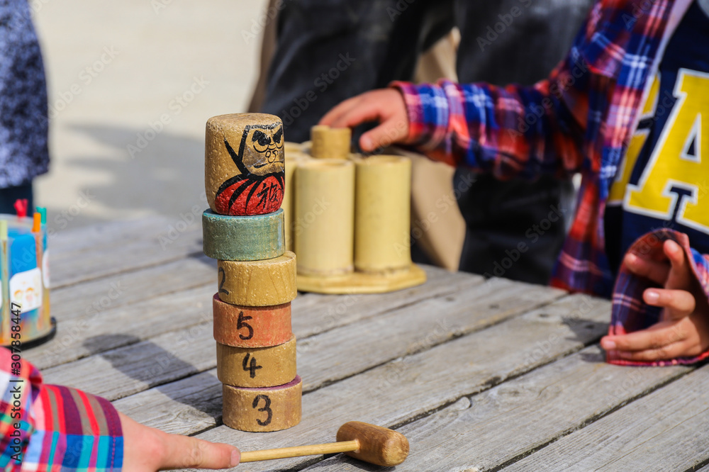 Darumaotoshikendamaand Koma Traditional Japanese Toys Stock Photo