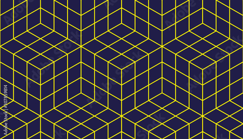 Geometric cubes abstract seamless pattern, 3d vector background. Technology style engineering line drawing endless illustration.