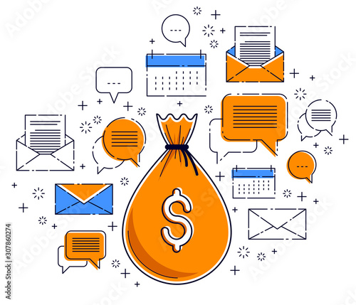 Money bag and icon set vect...