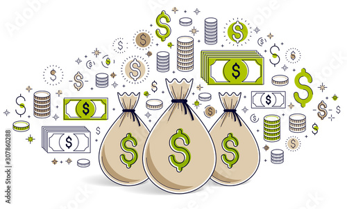 Money bag and dollar icon set vector design, savings or investments concept.