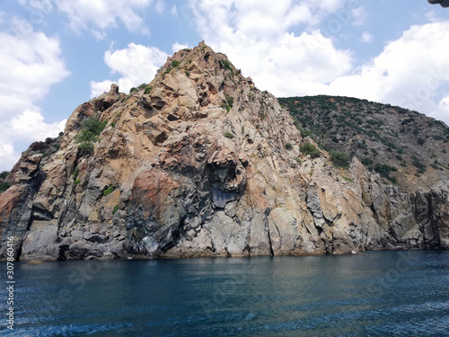 Beautiful majestic pointed cliff on the black sea in Crimea