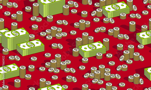 Money cash seamless background, backdrop for financial business website or economical theme ads and information, dollar currency money signs, vector wallpaper or web site background.