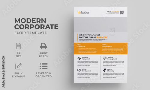 Flyer Template with Orange Color | Modern Clean Flyer Design | Creative Poster, Brochure